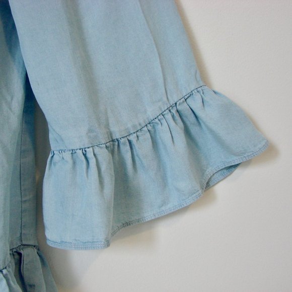 Light Blue Blouse Top Boho Peasant Festival Ruffle Off Shoulder Size Small - Picture 7 of 16